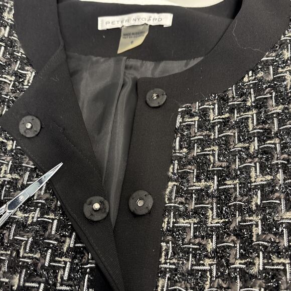 Peter Nygard Boucle Tweed Blazer Jacket Silver Metallic - Sz 6 - Picture 9 of 16